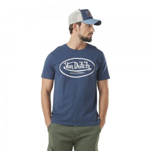 Von Dutch Aaron Neppy Round Neck Cotton Men T-Shirt Dark Blue / White | US-IVOQGP073