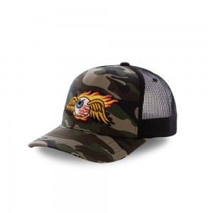 Von Dutch Baseball Camouflage Fire With Mesh Cap Green Camo / Yellow | US-DJRKOE129