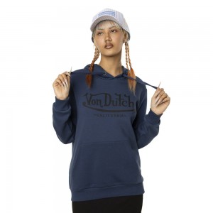 Von Dutch Basic Logo Women Hoodie Navy | US-SIGRVL956