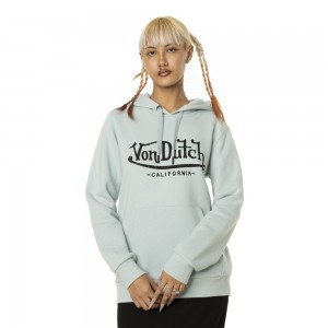 Von Dutch Basic Logo Women Hoodie Turquoise | US-ZDLCUA875