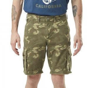 Von Dutch Cargo Canvas Cotton Bermuda Men Shorts Green Camo | US-ZITEWF860