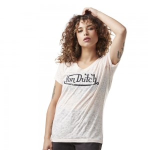 Von Dutch Classic V-neck with Front Print Women T-Shirt Rose / Black | US-HTLFOB271