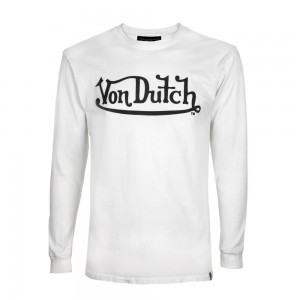 Von Dutch Classic Wordmark Long Sleeve Men T-Shirt White | US-SGRWYK394