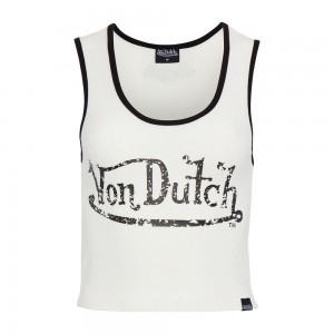 Von Dutch Distressed Logo Crop Women Tank Top White / Black | US-XSAKEI852