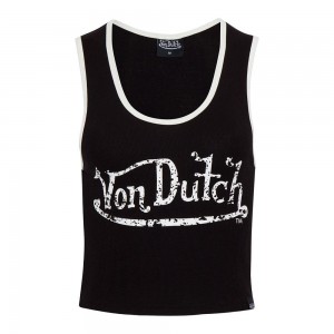 Von Dutch Distressed Logo Crop Women Tank Top Black / White | US-CLTKEP012