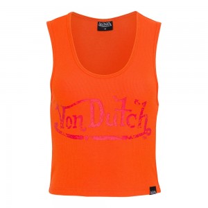 Von Dutch Distressed Logo Crop Women Tank Top Orange | US-LQHXSP293