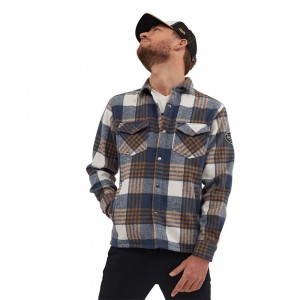 Von Dutch Double Plaid Material With Pepper Embroidered Patch Men Overshirt Blue / White / Yellow | US-AHYWOB251