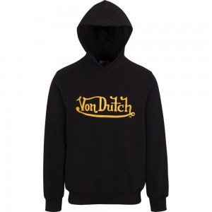 Von Dutch Embroidered Logo Men Hoodie Black / Gold | US-GUCJXI497