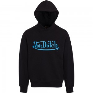 Von Dutch Embroidered Logo Men Hoodie Black / Blue | US-RGFECQ521