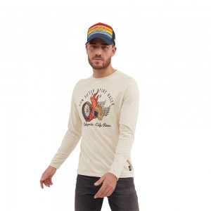 Von Dutch Fire Cotton Long Sleeve Men T-Shirt Beige / Red / Yellow | US-PCZMRV541