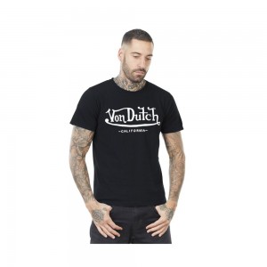 Von Dutch First Round Neck Men T-Shirt Black / White | US-OBPIZQ397