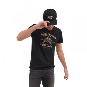 Von Dutch Glas Cotton Round Neck Men T-Shirt Black / Red | US-XQFSBP763