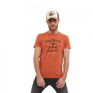 Von Dutch Glas Cotton Round Neck Men T-Shirt Beige / Orange | US-QBPEJL489