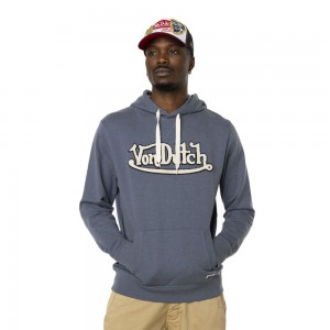 Von Dutch Heathered With Embroidery On The Front In Baz Cotton Men Hoodie Dark Blue / White | US-HSENBJ748