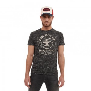 Von Dutch Hit Cotton Round Neck Men T-Shirt White / Black | US-EWVBQN263