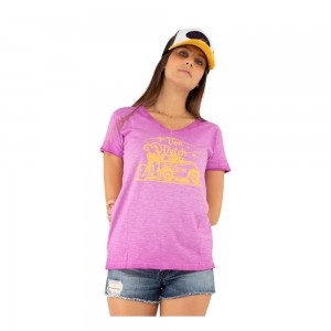 Von Dutch Hot Cotton Women T-Shirt Purple | US-SDVFZH049