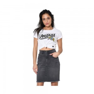 Von Dutch Jane Fringed Denim Women Skirts Grey | US-CTBQWU931