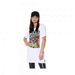 Von Dutch Kustom Art Carrie Oversized Round Neck Women T-Shirt White | US-ZMCXNU230