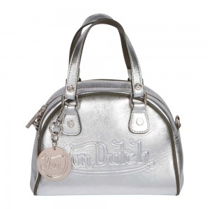 Von Dutch Leather Paris Women Bowling Bag Silver | US-DOSAJQ850