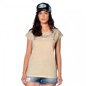 Von Dutch Molly Round Neck Fancy Braided Collar And Back Women T-Shirt Beige | US-TIMWNO270