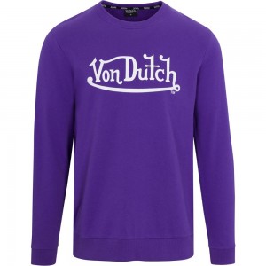 Von Dutch Originals Logo Crew Neck Men Sweater Purple | US-PULROG248