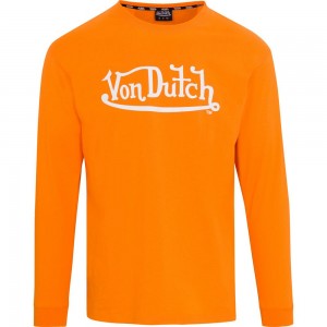 Von Dutch Originals Logo Ls Men T-Shirt Orange | US-UEAMVW461