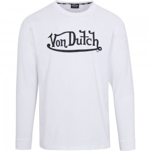 Von Dutch Originals Logo Ls Men T-Shirt White | US-DGMEHJ518