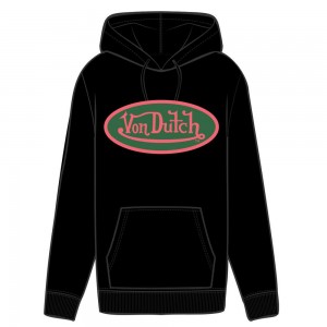 Von Dutch Oval Logo Men Hoodie Black / Pink / Green | US-BIMJSO514