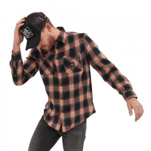 Von Dutch Plaid With Jack Pocket Men Shirts Black / Orange | US-HFAIZS942