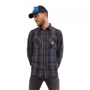 Von Dutch Plaid With Jack Pocket Men Shirts Blue / Brown | US-CNFTJD294