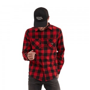 Von Dutch Plaid With Pocket And Embroidery On The Back Stan Men Shirts Red / Black | US-ACDGLV786