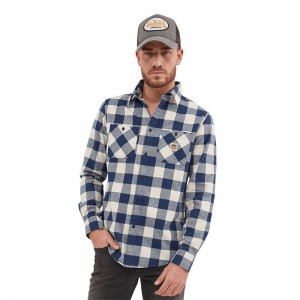 Von Dutch Plaid With Pocket And Embroidery On The Back Jim Men Shirts Blue / White | US-NSFIEY702