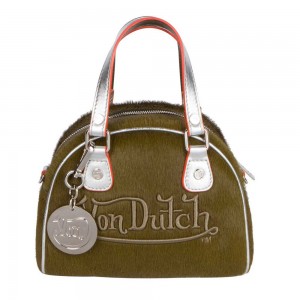 Von Dutch Pony Hair Leather Paris Women Bowling Bag Green | US-NGSPWJ865