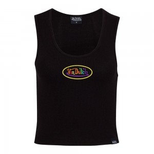 Von Dutch Rainbow Logo Crop Women Tank Top Black | US-FSGAZK810