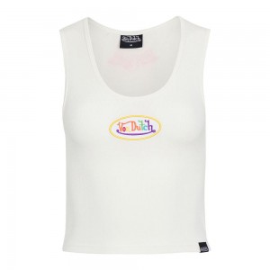 Von Dutch Rainbow Logo Crop Women Tank Top White | US-ECSUZY132