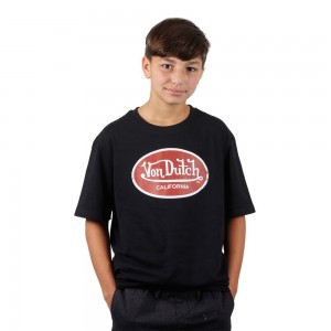 Von Dutch Relax Fit Relaxed Round Neck Short Sleeve Kids' T-Shirt Black / Red | US-KYFUQX749