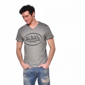 Von Dutch Ron Slim Fit Men T-Shirt Grey / Black | US-FCURNM329