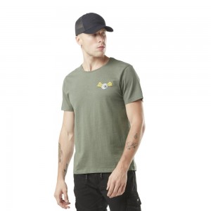 Von Dutch Round Neck Cotton Eye Men T-Shirt Khaki / White / Yellow | US-QHXCSO869