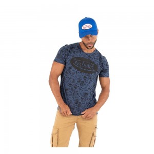 Von Dutch Round Neck Cotton Front Men T-Shirt Blue / Black | US-NECFMW287