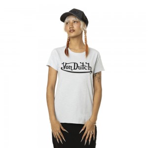 Von Dutch Round Neck In Slub Cotton With Slub Front Print Women T-Shirt Blue / Black | US-XGAPIB435