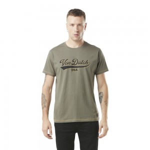 Von Dutch Round Neck With Cotton Print Colleg Men T-Shirt Khaki | US-TOEYWJ052