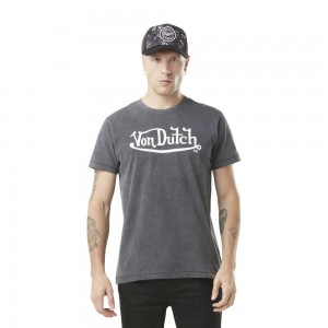 Von Dutch Round Neck With Logo And Vintage Treatment In Von Cotton Men T-Shirt Black | US-RJVYPC347