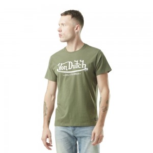 Von Dutch Round Neck With Logo And Vintage Treatment In Von Cotton Men T-Shirt Khaki | US-MFUWNX296