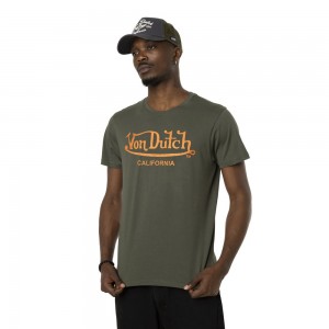 Von Dutch Round Neck With Logo In Cotton First Men T-Shirt Green Khaki / Orange | US-YHVXIJ235