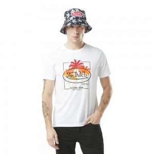 Von Dutch Round Neck With Palm Cotton Print Men T-Shirt White / Black / Red / Orange | US-LJODUX614