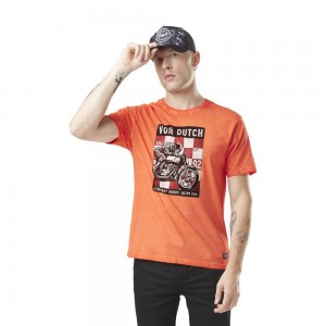 Von Dutch Round Neck With Print In Cotton Event Men T-Shirt Orange / Black / White | US-BJWNIL047