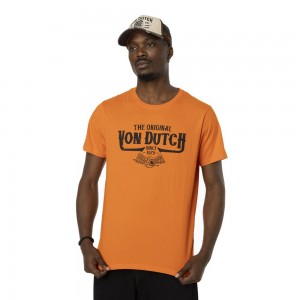 Von Dutch Round Neck With Print In Orig Cotton Men T-Shirt Orange / Black | US-EAQPKN079