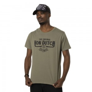 Von Dutch Round Neck With Print In Orig Cotton Men T-Shirt Khaki / Black | US-TSHXFP936