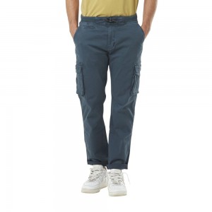 Von Dutch Side Pockets With Embroidered Badge In Ico Cotton Men Cargo Pants Blue | US-YURAWO053