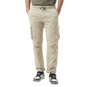 Von Dutch Side Pockets With Embroidered Badge In Ico Cotton Men Cargo Pants Beige | US-PSFOTK392